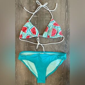 OP Watermelon Print Bikini with Turquoise Bottoms